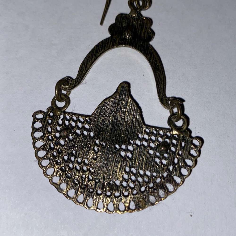 Silver-Tone Ornate Filigree Lightweight Hoop Dangle Earrings - Picture 5 of 8